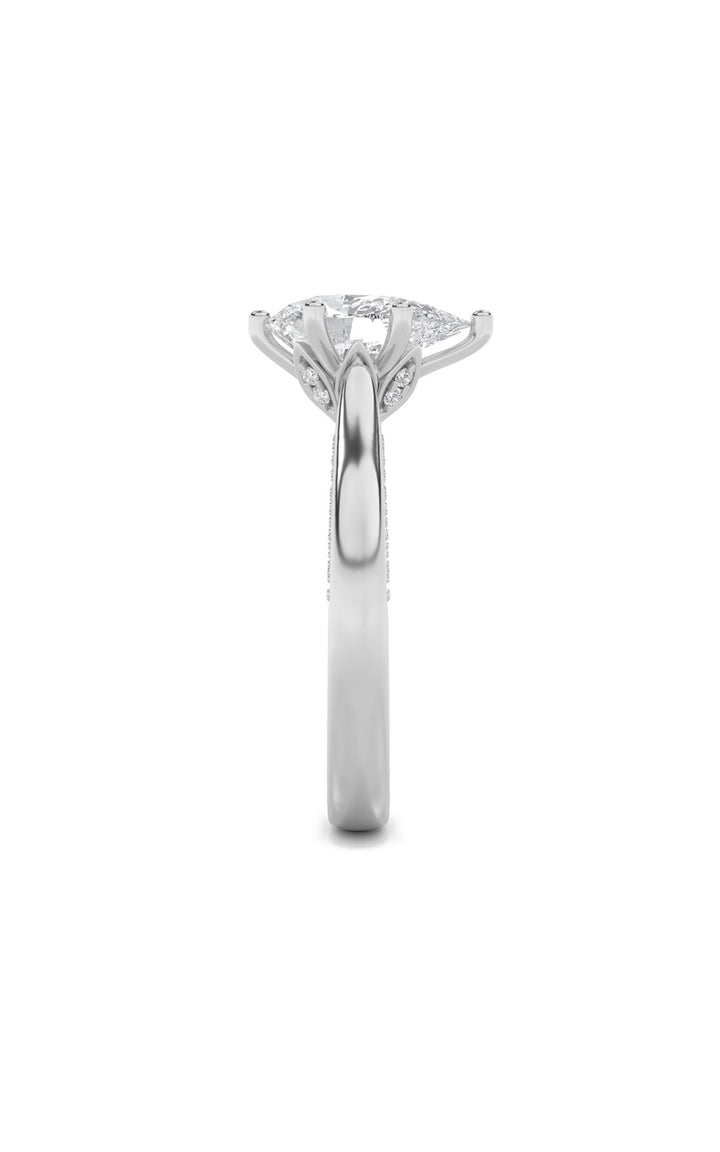 2Cttw Pear Shaped Lab Grown Diamond (F/VS) Tulip Motif Accented Engagement Ring in 14K Gold
