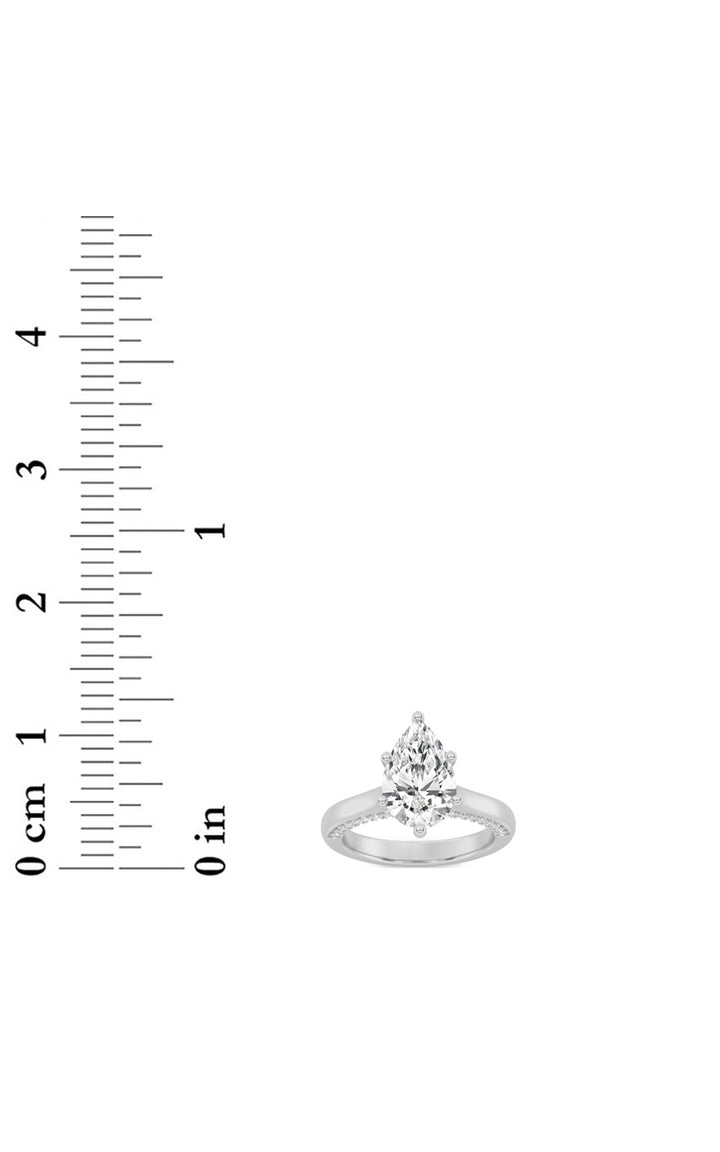 2Cttw Pear Shaped Lab Grown Diamond (F/VS) Tulip Motif Accented Engagement Ring in 14K Gold