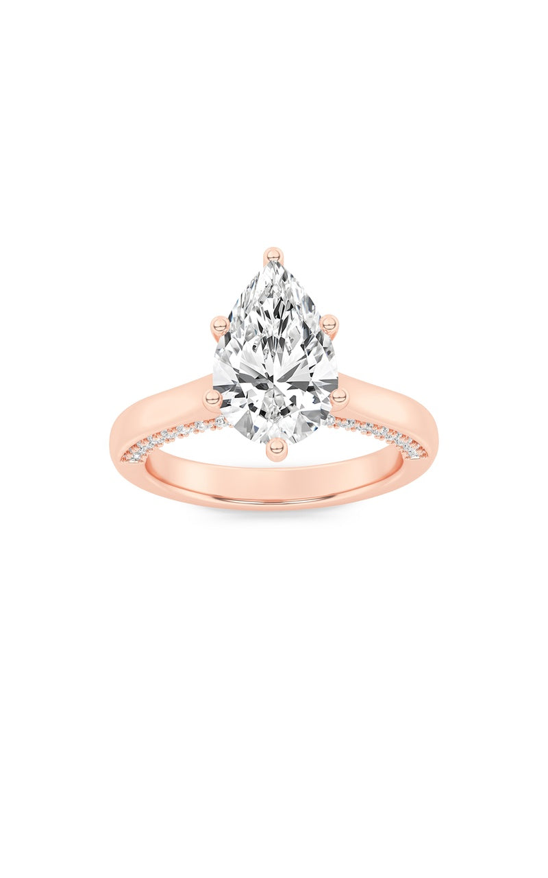 2Cttw Pear Shaped Lab Grown Diamond (F/VS) Tulip Motif Accented Engagement Ring in 14K Gold