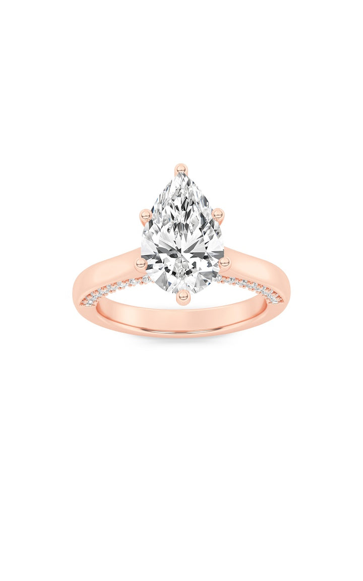 2Cttw Pear Shaped Lab Grown Diamond (F/VS) Tulip Motif Accented Engagement Ring in 14K Gold