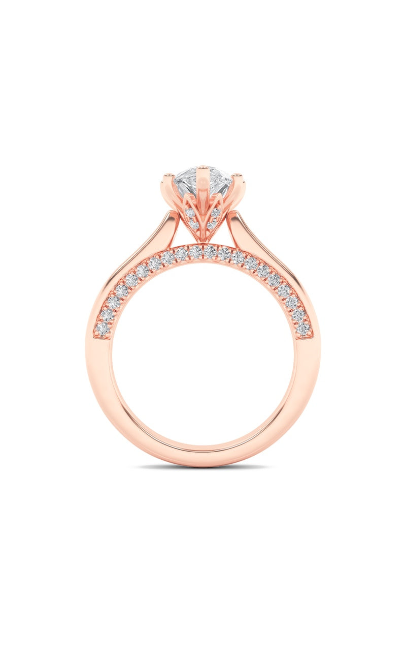 2Cttw Pear Shaped Lab Grown Diamond (F/VS) Tulip Motif Accented Engagement Ring in 14K Gold