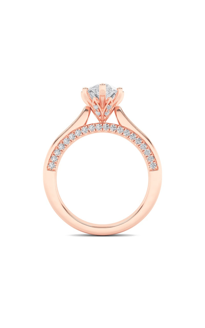 2Cttw Pear Shaped Lab Grown Diamond (F/VS) Tulip Motif Accented Engagement Ring in 14K Gold