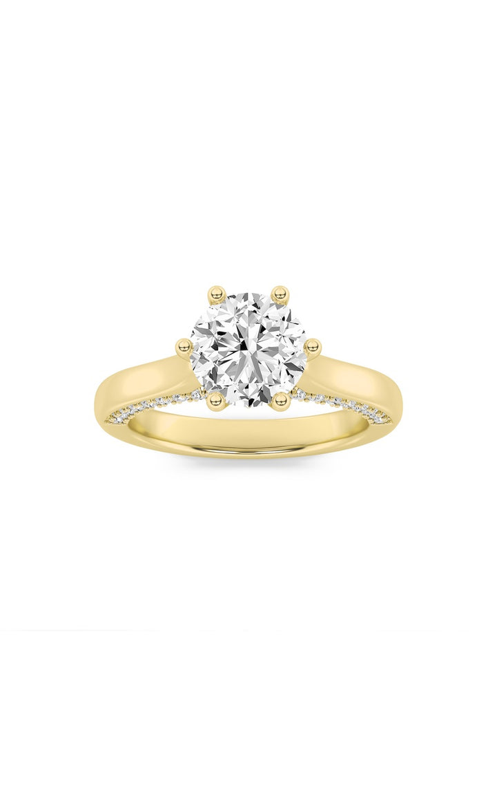 1.25Cttw Round Shaped Lab Grown Diamond (F/VS) Tulip Motif Accented Engagement Ring in 14K Gold