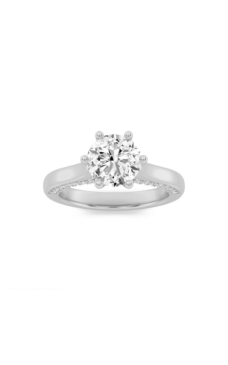 2Cttw Round Shaped Lab Grown Diamond (F/VS) TulipMotif Accented Engagement Ring in 14K Gold