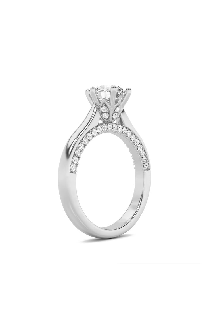 2Cttw Round Shaped Lab Grown Diamond (F/VS) Tulip Motif Accented Engagement Ring in 14K Gold