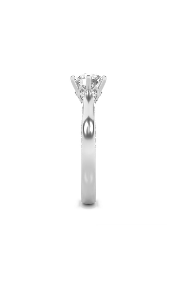 2Cttw Round Shaped Lab Grown Diamond (F/VS) Tulip Motif Accented Engagement Ring in 14K Gold