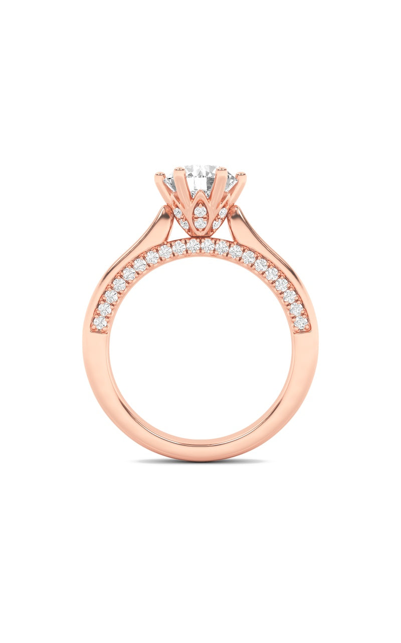 2Cttw Round Shaped Lab Grown Diamond (F/VS) Tulip Motif Accented Engagement Ring in 14K Gold