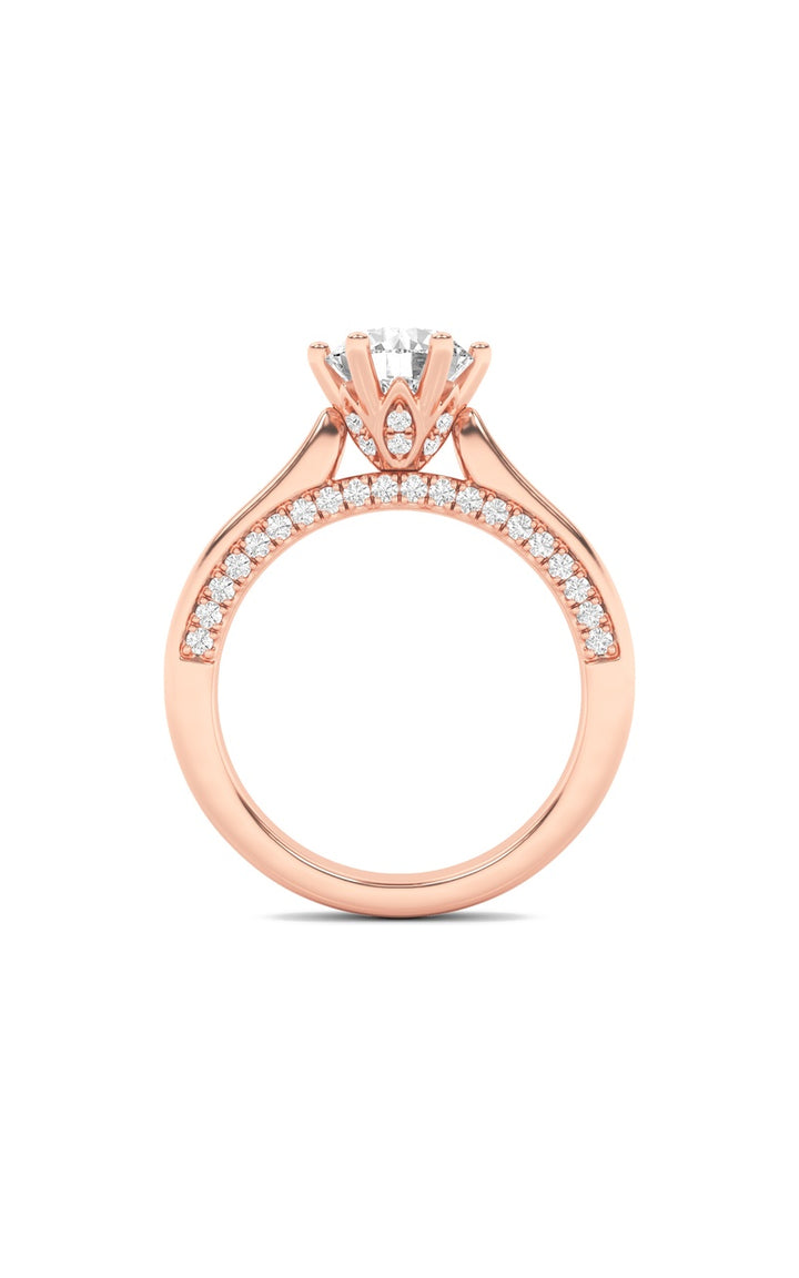 2Cttw Round Shaped Lab Grown Diamond (F/VS) Tulip Motif Accented Engagement Ring in 14K Gold