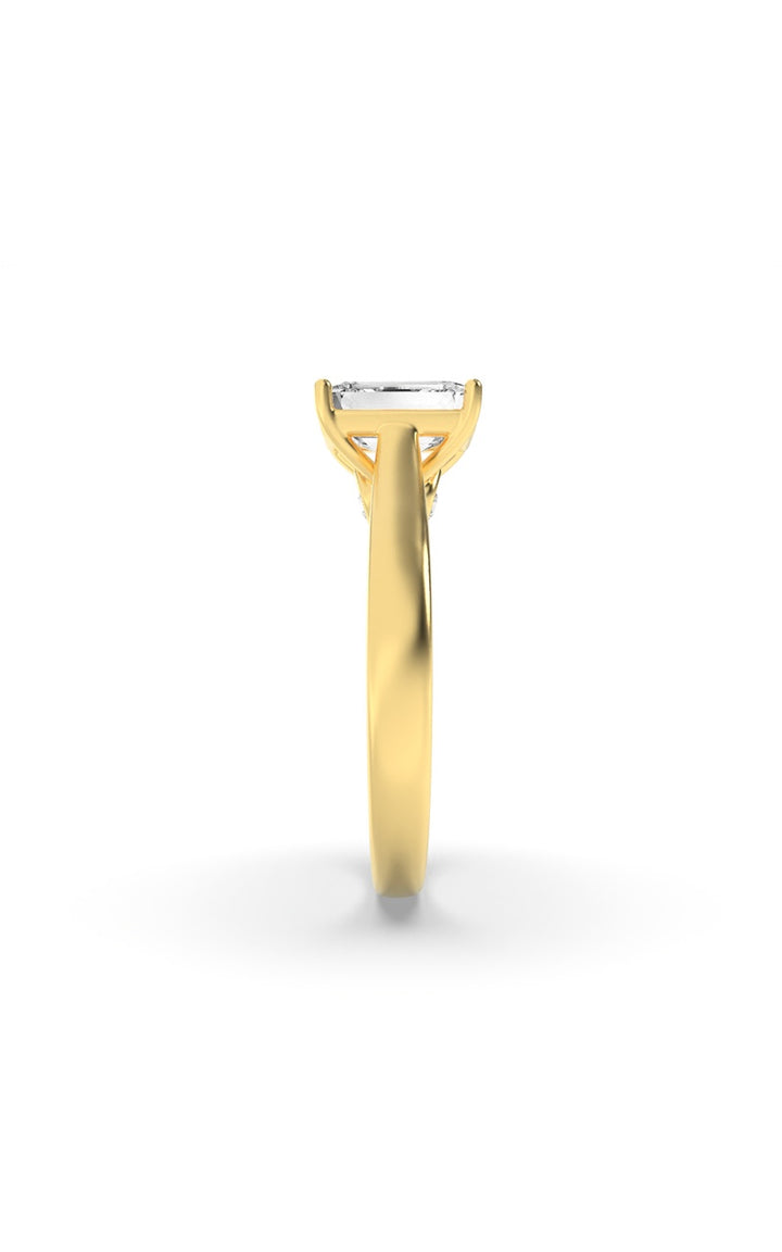 2Cttw Emerald Shaped Lab Grown Diamond (G/VS) Accented Bridge Shank Engagement Ring in 14K Gold