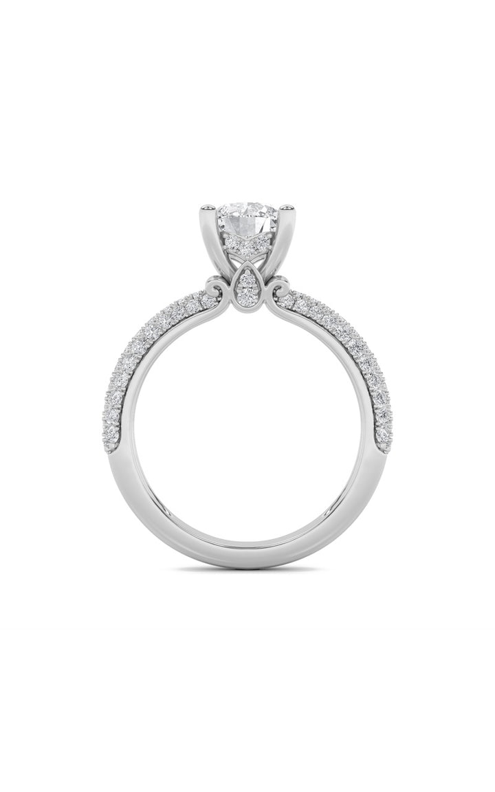 2Cttw Round Shaped Lab Grown Diamond (F/VS) ThreeRow Micro Pave Engagement Ring in 14K Gold