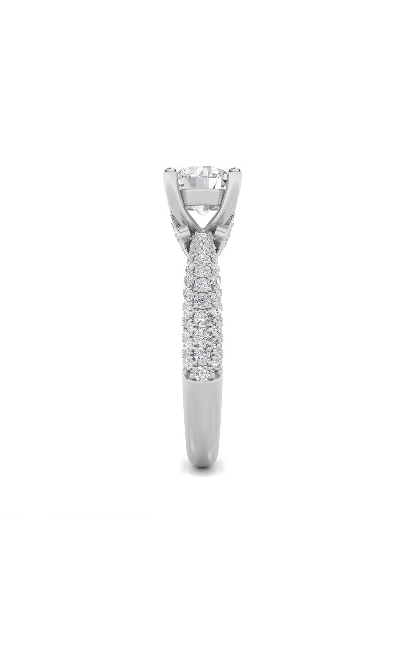 2Cttw Round Shaped Lab Grown Diamond (F/VS) Three Row Micro Pave Engagement Ring in 14K Gold