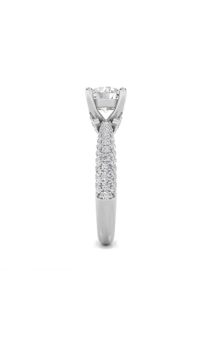 2Cttw Round Shaped Lab Grown Diamond (F/VS) Three Row Micro Pave Engagement Ring in 14K Gold