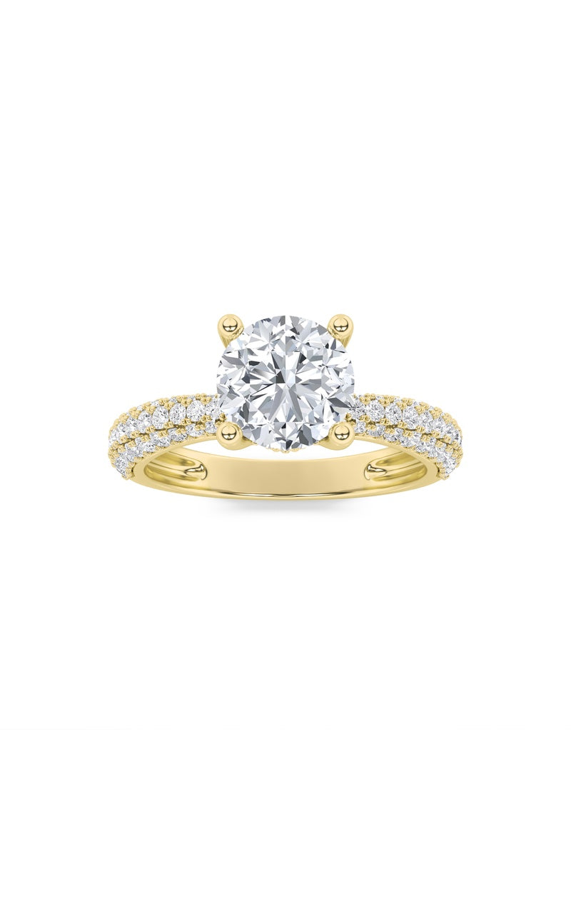 2Cttw Round Shaped Lab Grown Diamond (F/VS) ThreeRow Micro Pave Engagement Ring in 14K Gold