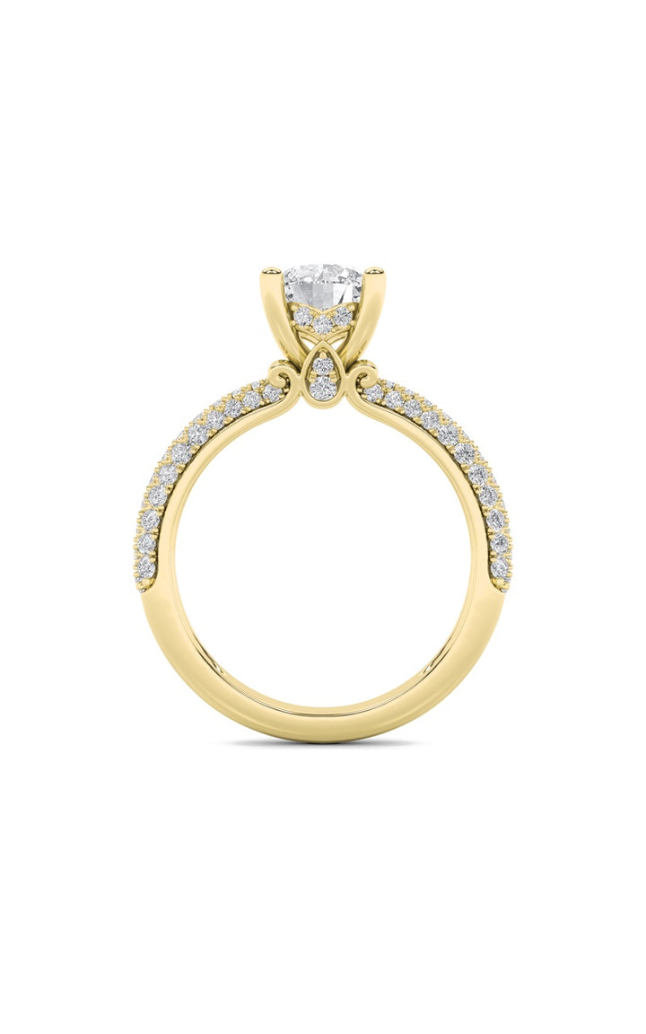 2Cttw Round Shaped Lab Grown Diamond (F/VS) Three Row Micro Pave Engagement Ring in 14K Gold