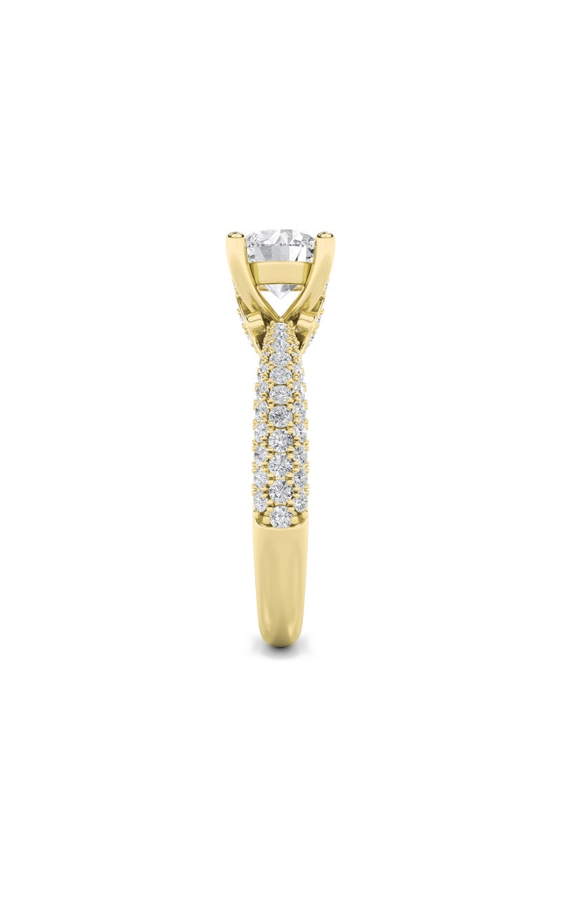 2Cttw Round Shaped Lab Grown Diamond (F/VS) Three Row Micro Pave Engagement Ring in 14K Gold
