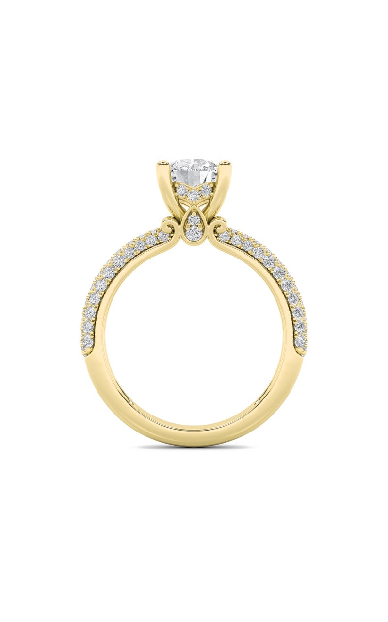 2Cttw Round Shaped Lab Grown Diamond (F/VS) Three Row Micro Pave Engagement Ring in 14K Gold