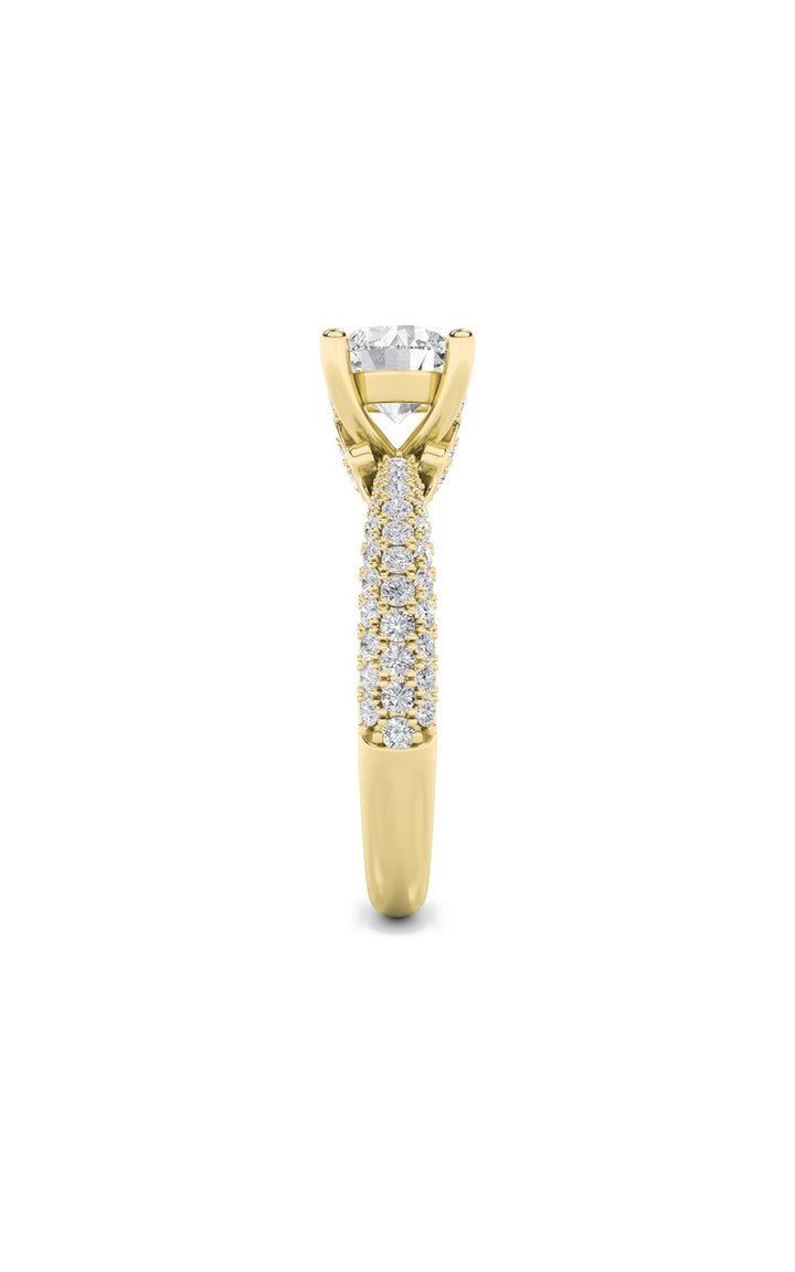 2Cttw Round Shaped Lab Grown Diamond (F/VS) Three Row Micro Pave Engagement Ring in 14K Gold