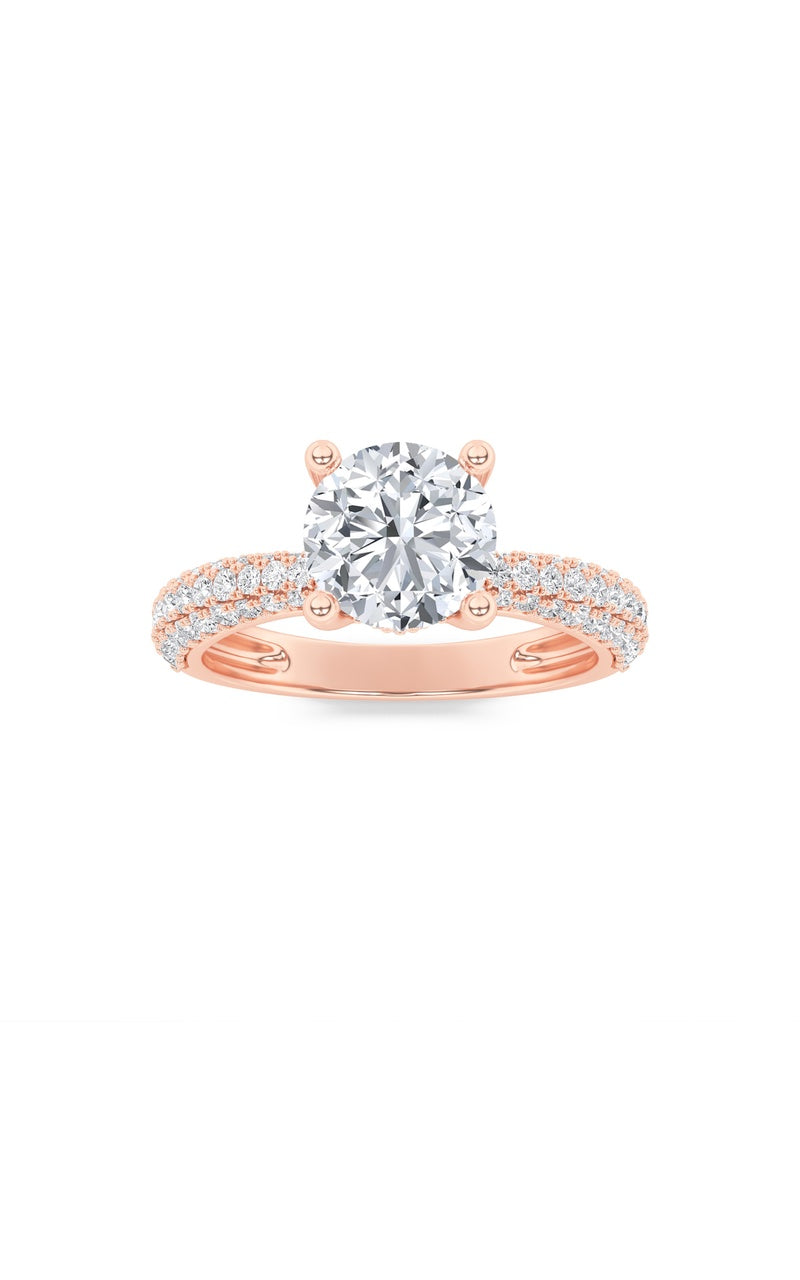 2Cttw Round Shaped Lab Grown Diamond (F/VS) Three Row Micro Pave Engagement Ring in 14K Gold