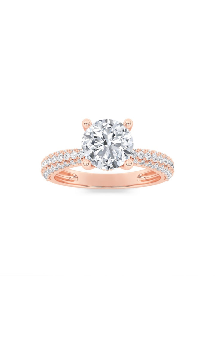 2Cttw Round Shaped Lab Grown Diamond (F/VS) Three Row Micro Pave Engagement Ring in 14K Gold