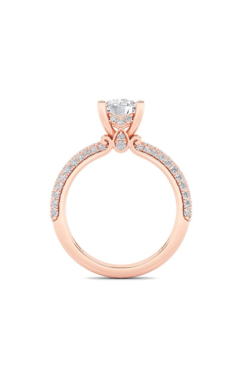 2Cttw Round Shaped Lab Grown Diamond (F/VS) Three Row Micro Pave Engagement Ring in 14K Gold