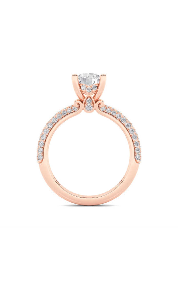 2Cttw Round Shaped Lab Grown Diamond (F/VS) Three Row Micro Pave Engagement Ring in 14K Gold