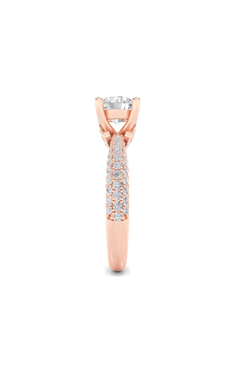 2Cttw Round Shaped Lab Grown Diamond (F/VS) ThreeRow Micro Pave Engagement Ring in 14K Gold