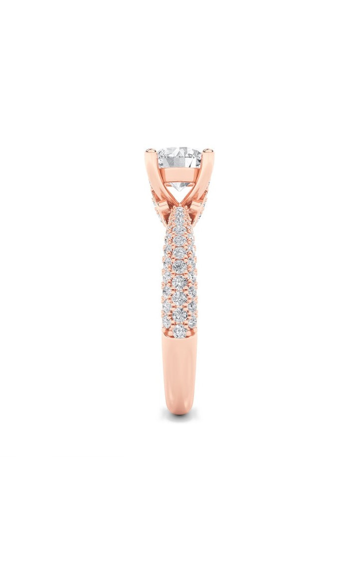 2Cttw Round Shaped Lab Grown Diamond (F/VS) ThreeRow Micro Pave Engagement Ring in 14K Gold