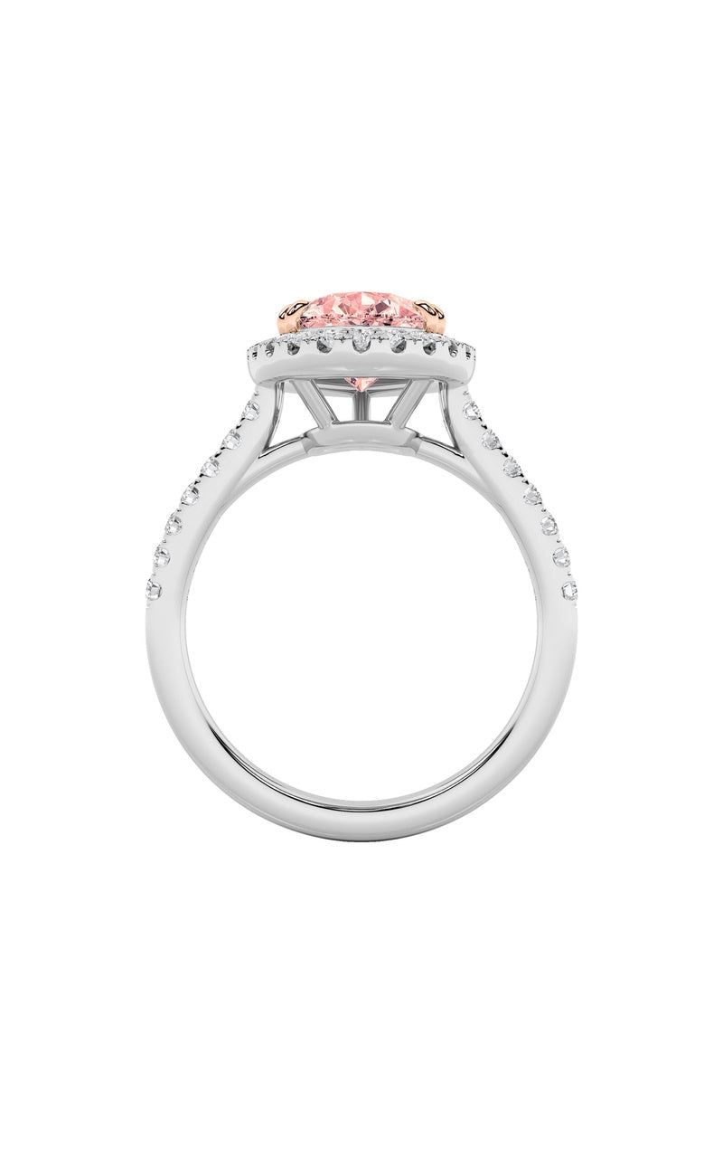 3Cttw Pear Shaped Lab Grown Diamond (F/VS) Bolld Accented Halo Engagement Ring in 14K Gold