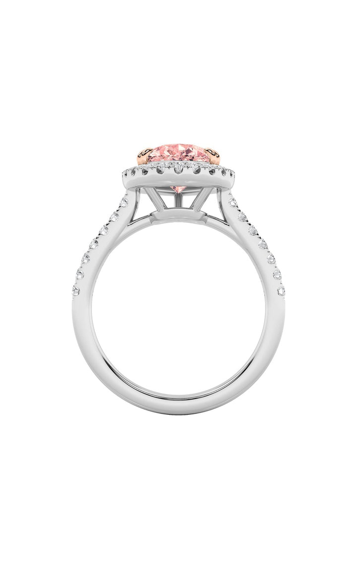 3Cttw Pear Shaped Lab Grown Diamond (F/VS) Bolld Accented Halo Engagement Ring in 14K Gold