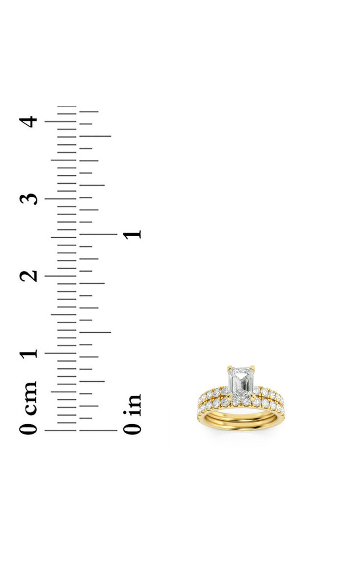2Cttw Emerald Shaped Lab Grown Diamond (F/VS) Classic Accented  Set With Band and Engagement Ring in 14K Gold
