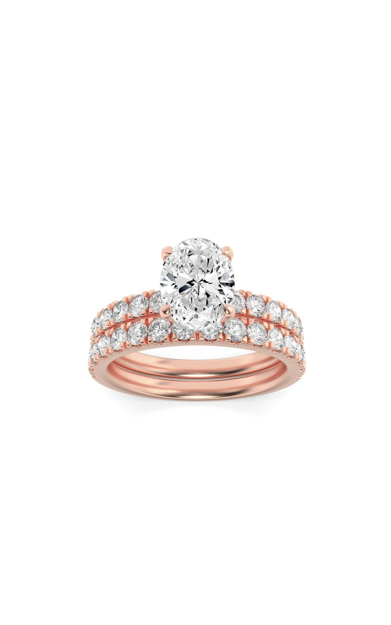 2Cttw Oval Shaped Lab Grown Diamond (F/VS) Classic Accented  Set With Band and Engagement Ring in 14K Gold