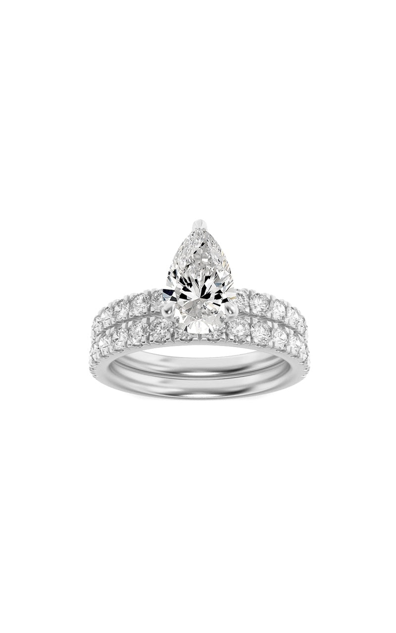 2Cttw Pear Shaped Lab Grown Diamond (F/VS) Classic Accented  Set With Band and Engagement Ring in 14K Gold