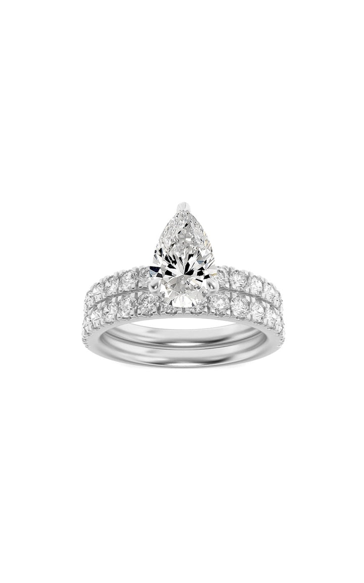 2Cttw Pear Shaped Lab Grown Diamond (F/VS) Classic Accented  Set With Band and Engagement Ring in 14K Gold