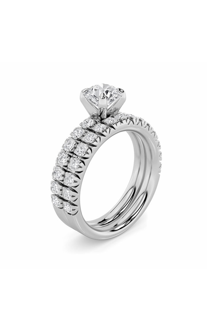 2Cttw Round Shaped Lab Grown Diamond (F/VS) Classic Accented Set With Band and Engagement Ring in 14K Gold