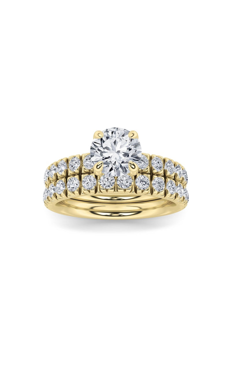 2Cttw Round Shaped Lab Grown Diamond (F/VS) Classic Accented Set With Band and Engagement Ring in 14K Gold