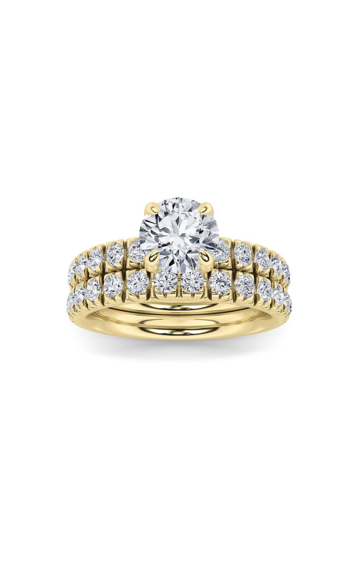 2Cttw Round Shaped Lab Grown Diamond (F/VS) Classic Accented Set With Band and Engagement Ring in 14K Gold