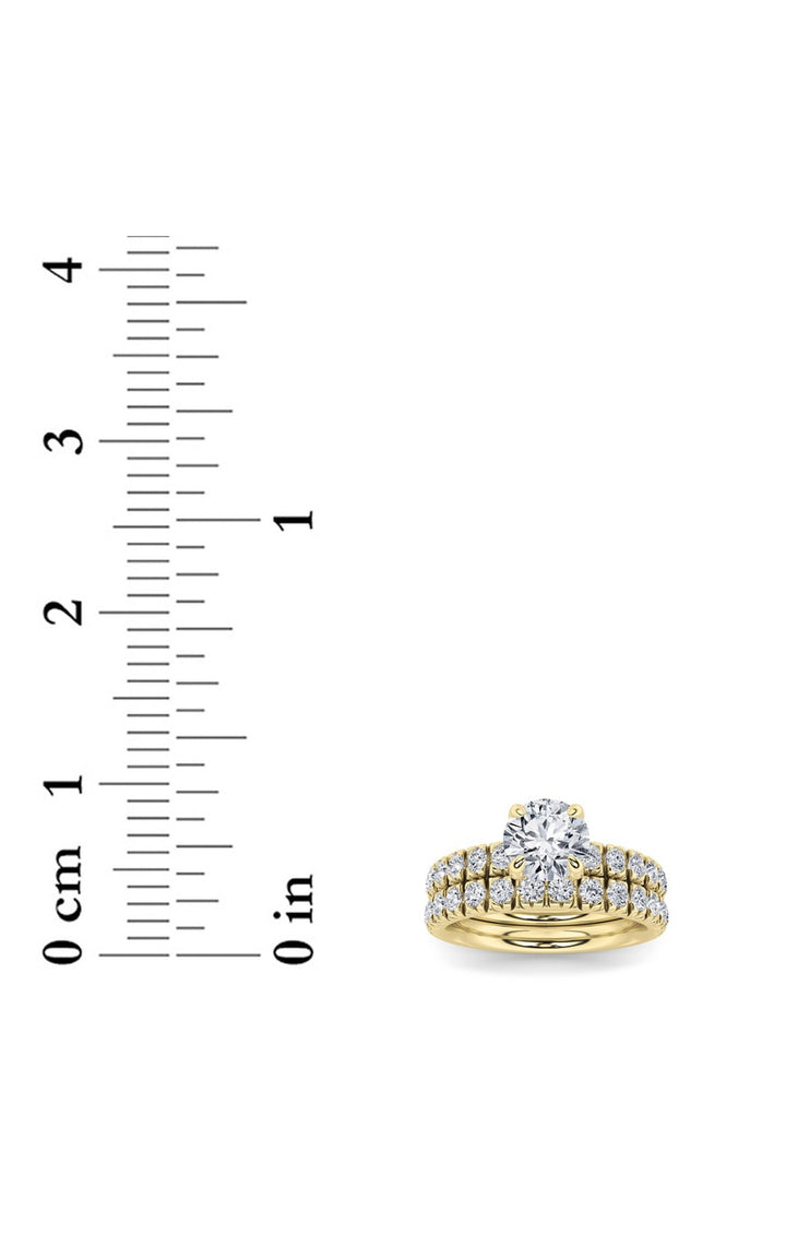 2Cttw Round Shaped Lab Grown Diamond (F/VS) Classic Accented Set With Band and Engagement Ring in 14K Gold