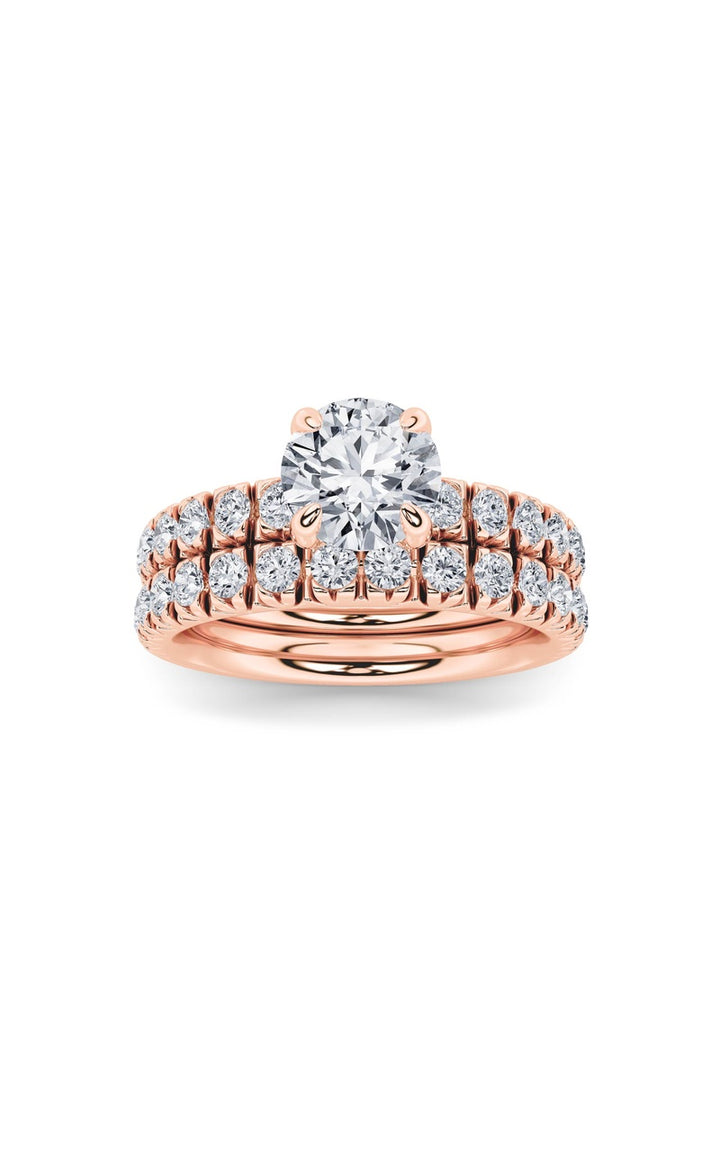 2Cttw Round Shaped Lab Grown Diamond (F/VS) Classic Accented Set With Band and Engagement Ring in 14K Gold