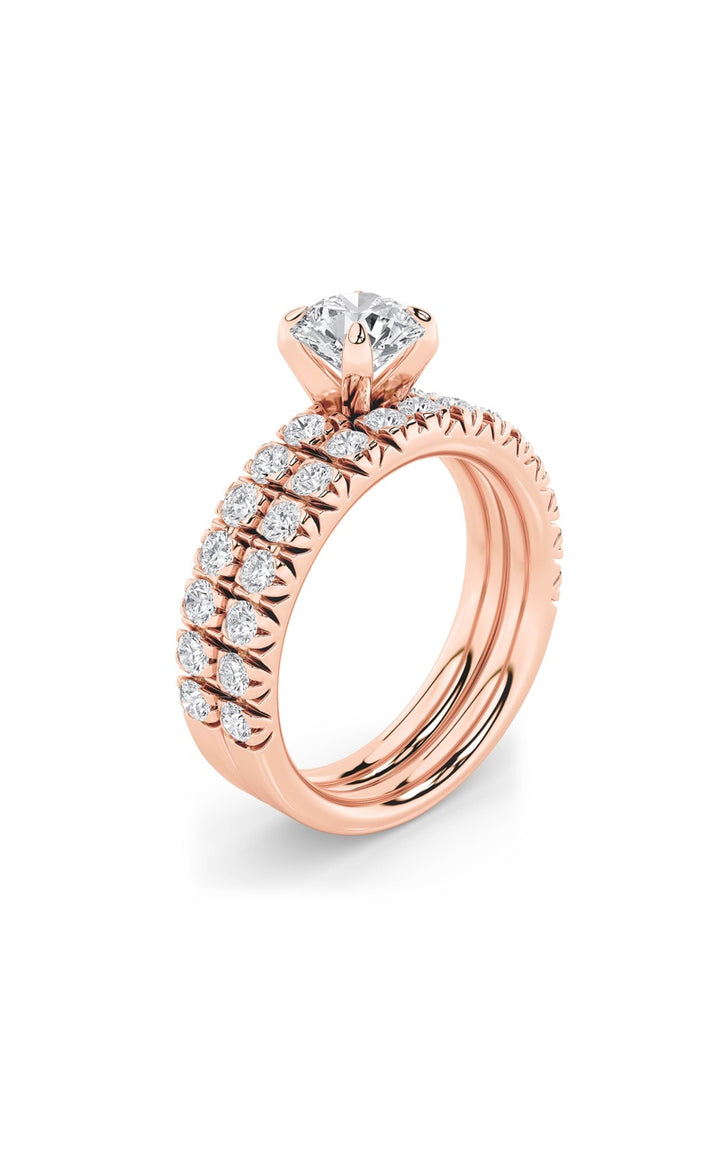 2Cttw Round Shaped Lab Grown Diamond (F/VS) Classic Accented Set With Band and Engagement Ring in 14K Gold