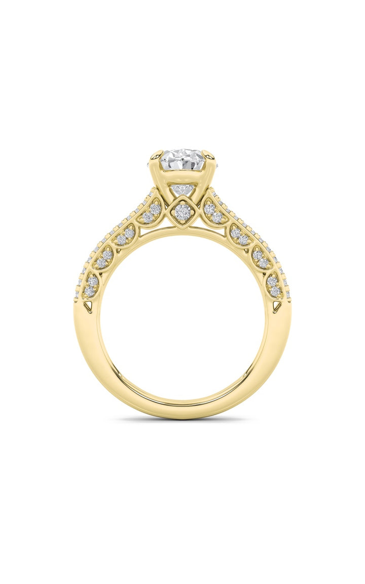 2Cttw Oval Shaped Lab Grown Diamond (F/VS) Split Shank Accented Engagement Ring in 14K Gold