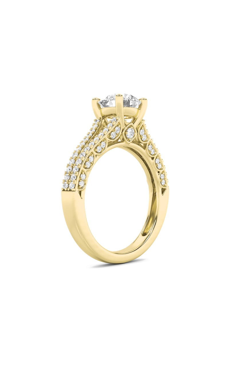 2Cttw Round Shaped Lab Grown Diamond (F/VS) SplitShank Accented Engagement Ring in 14K Gold