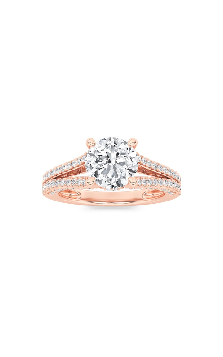 2Cttw Round Shaped Lab Grown Diamond (F/VS) Split Shank Accented Engagement Ring in 14K Gold