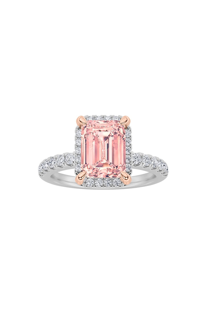 2Cttw Emerald Shaped Lab Grown Diamond (F/VS) Halo Accented Engagement Ring in 14K Gold