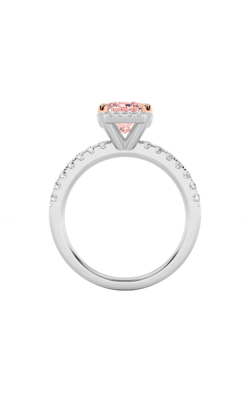 2Cttw Emerald Shaped Lab Grown Diamond (F/VS) Halo Accented Engagement Ring in 14K Gold