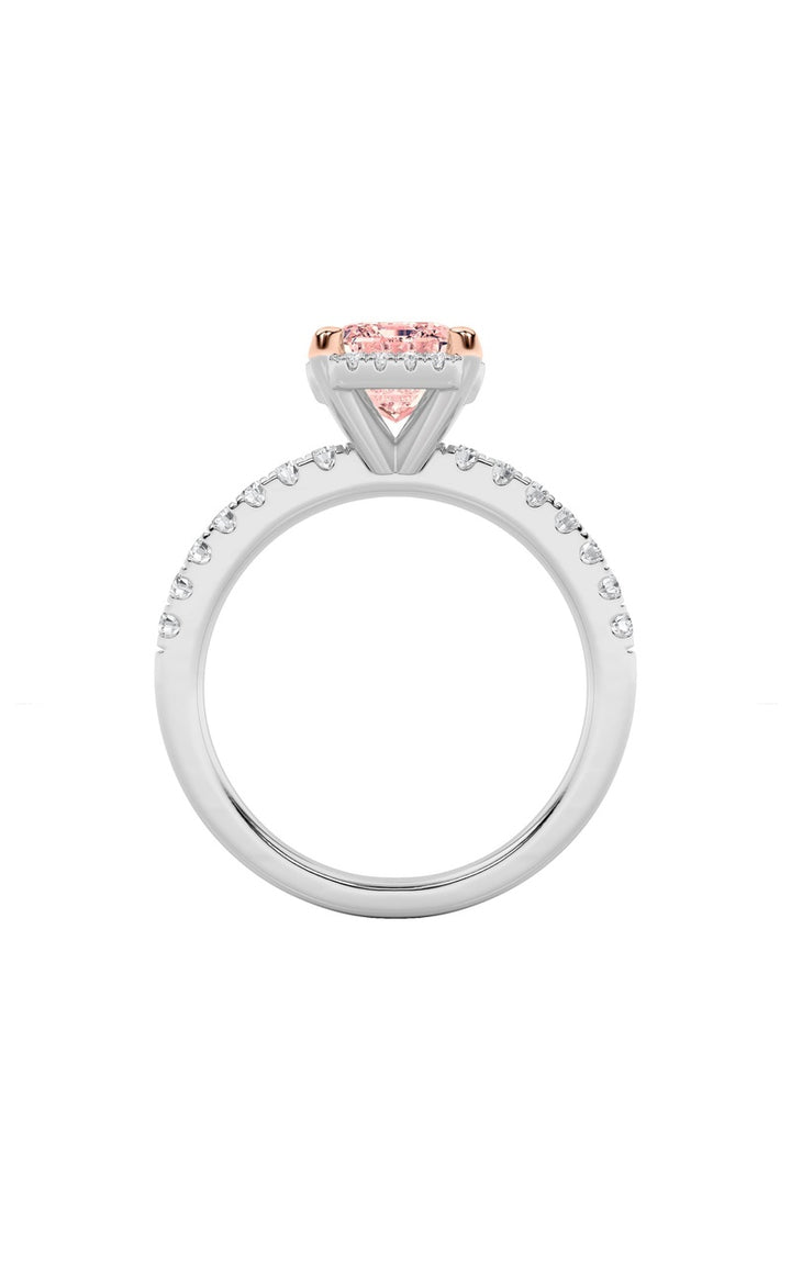 2Cttw Emerald Shaped Lab Grown Diamond (F/VS) Halo Accented Engagement Ring in 14K Gold