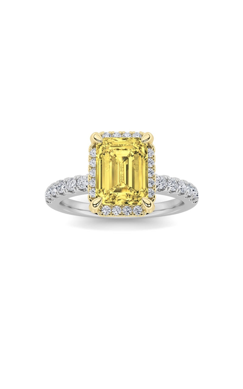 2Cttw Emerald Shaped Lab Grown Diamond (F/VS) Halo Accented Engagement Ring in 14K Gold