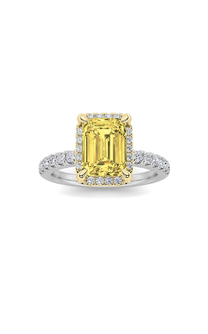2Cttw Emerald Shaped Lab Grown Diamond (F/VS) Halo Accented Engagement Ring in 14K Gold