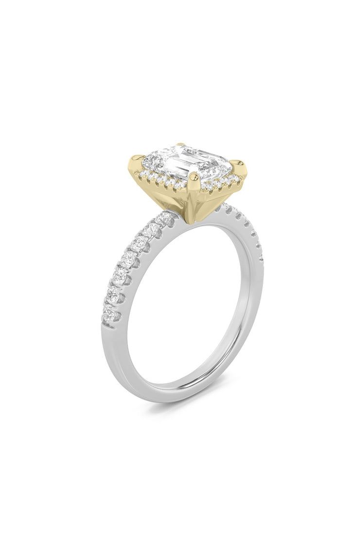2Cttw Emerald Shaped Lab Grown Diamond (F/VS) Halo Accented Engagement Ring in 14K Gold