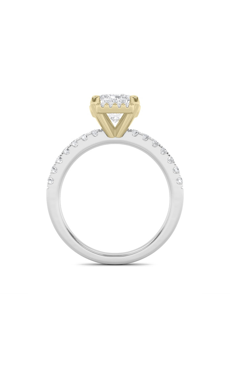 2Cttw Emerald Shaped Lab Grown Diamond (F/VS) Halo Accented Engagement Ring in 14K Gold