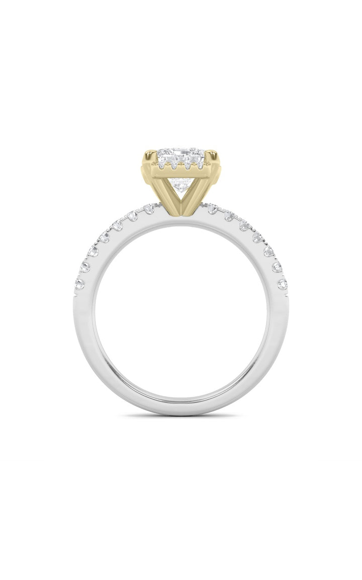 2Cttw Emerald Shaped Lab Grown Diamond (F/VS) Halo Accented Engagement Ring in 14K Gold
